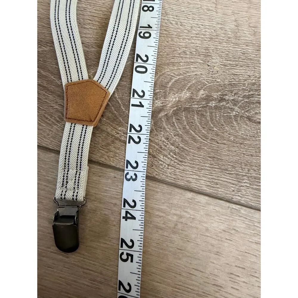 H&M Tan and Blue Suspenders with Adjustable Elastic Straps